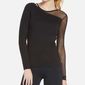 FABLETICS Storm Sheer Mesh Asymmetrical Long Sleeve Tee Shirt Geometric Neckline